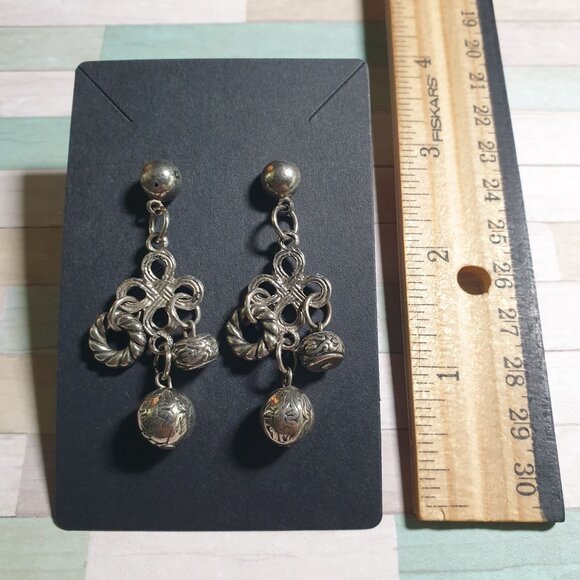 Vintage Silver Tone Bohemian Style Dangle Earrings Charms Stud Backing Women - Picture 2 of 4